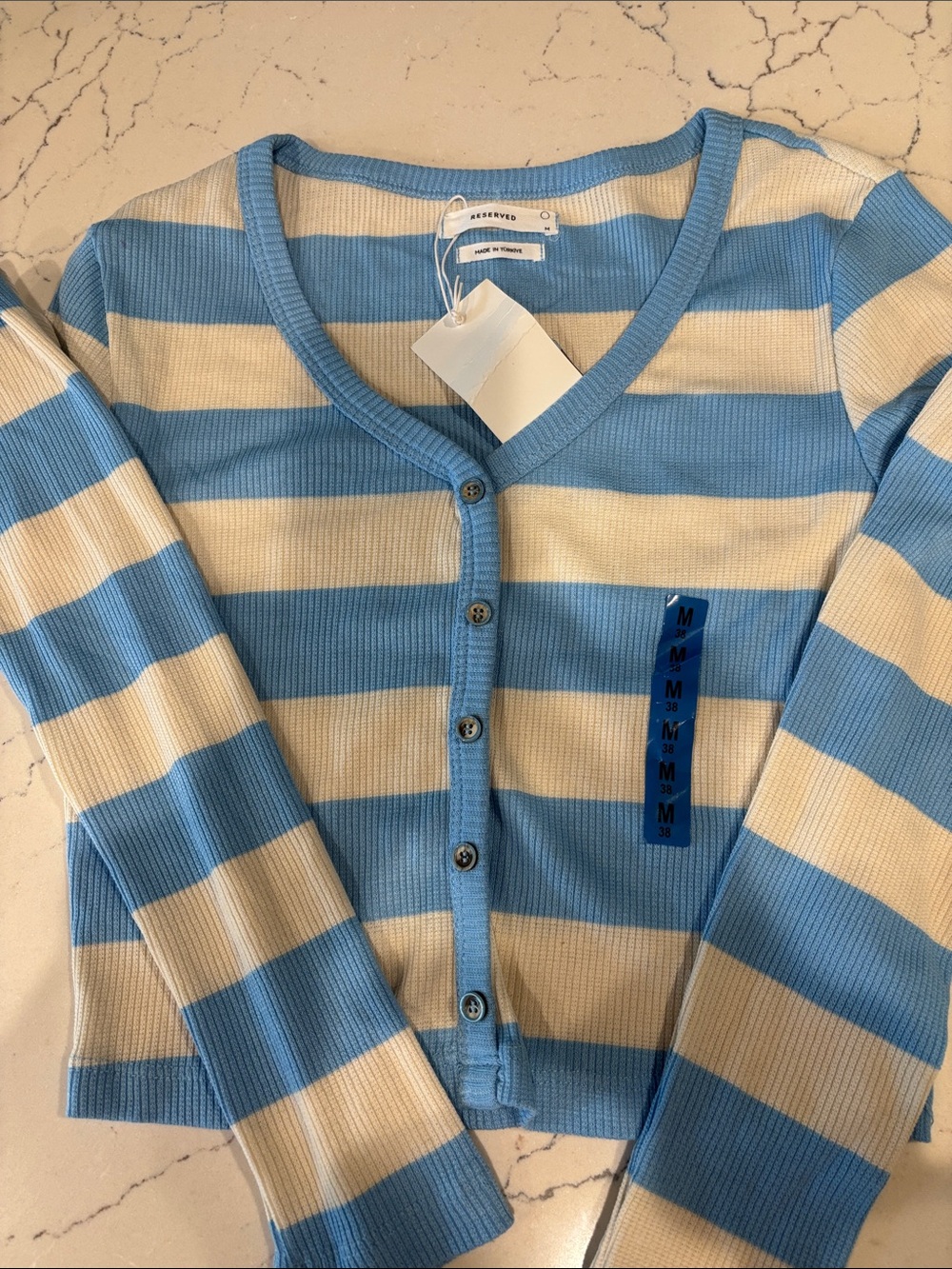 Reserved Blue & Cream Striped Button-Front Cardigan - Sz XS or Medium NWT